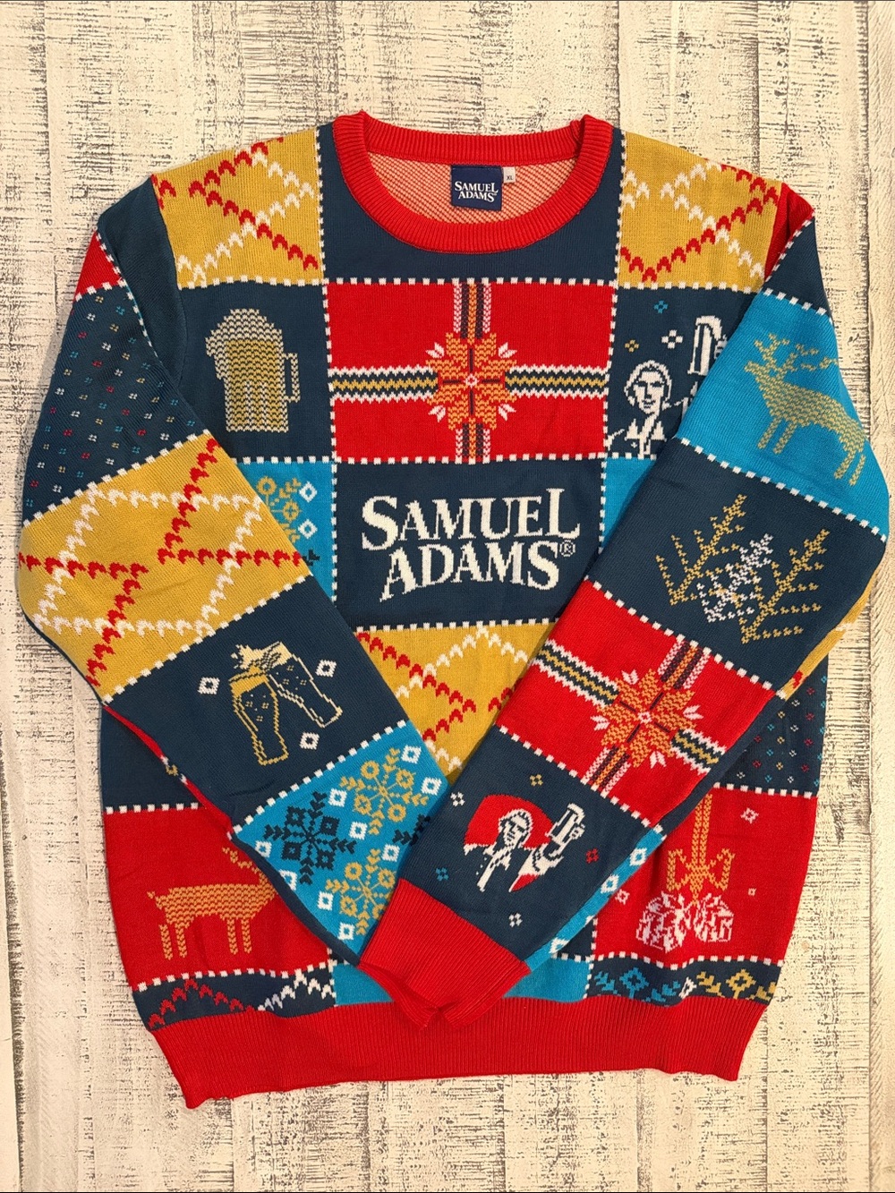 Samuel Adams Men's Multi-Color Holiday Patchwork Crewneck Sweater-BRAND NEW